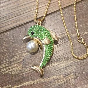 Paco Designs Jewelry - Lime green crystal dolphin pearl gold necklace Paco Designs Jewelry - Lime green crystal dolphin pearl gold necklace